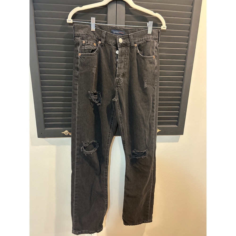 Aeropostale Womens High Waisted Distressed Mom Jeans Black Size 2 Reg Button Fly